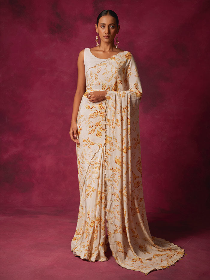 Off White Printed Saree | Shop Saundh