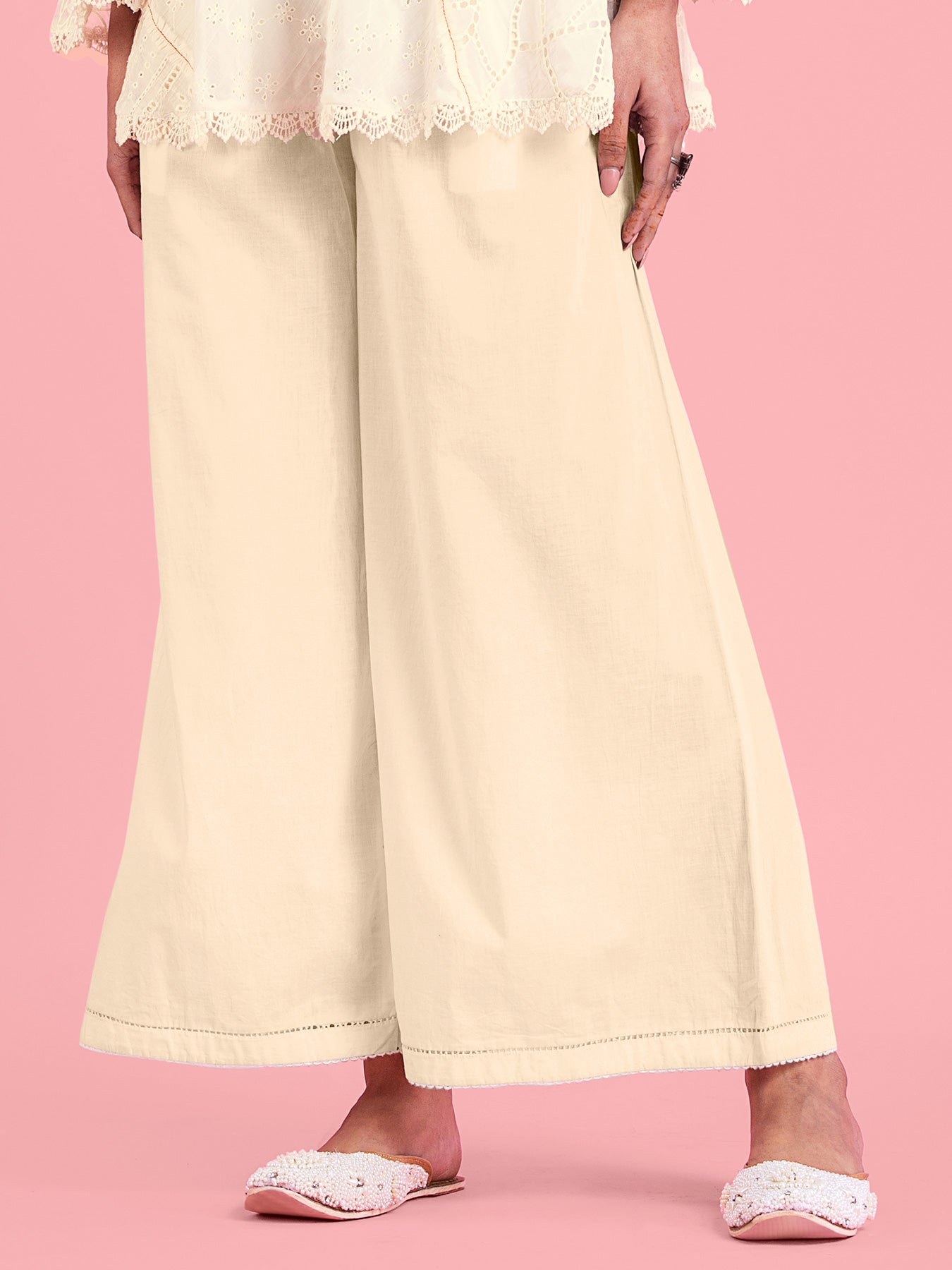 Off White Cotton Pant | Shop Saundh