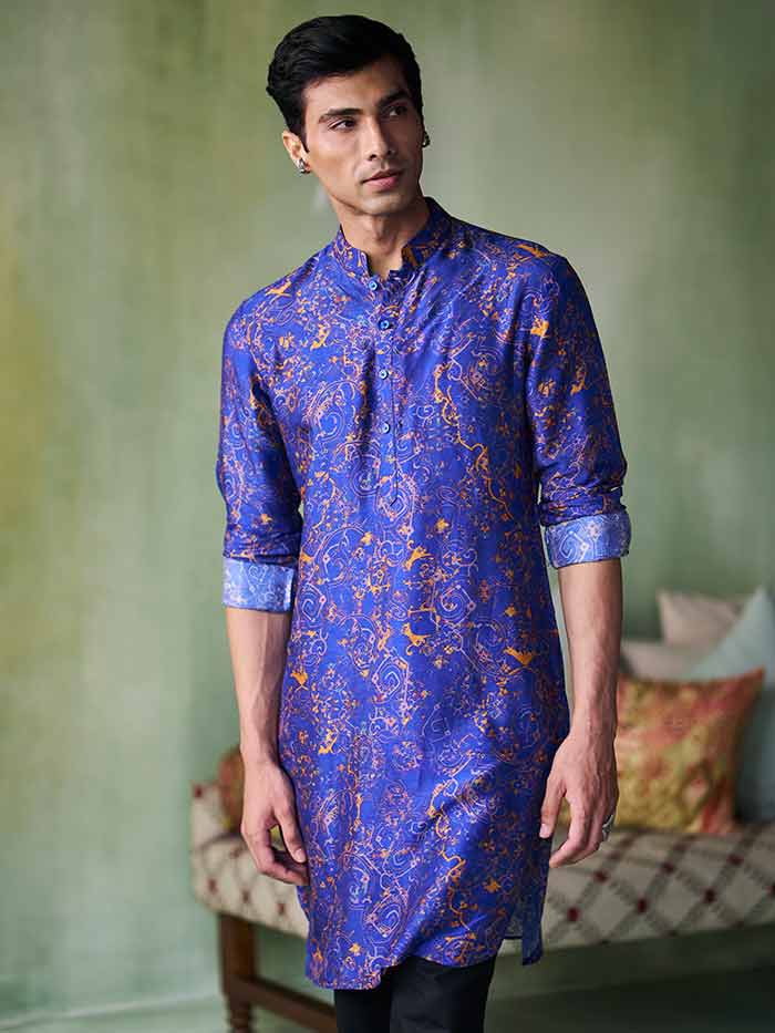 Neel Blue Printed Kurta | Shop Saundh Man