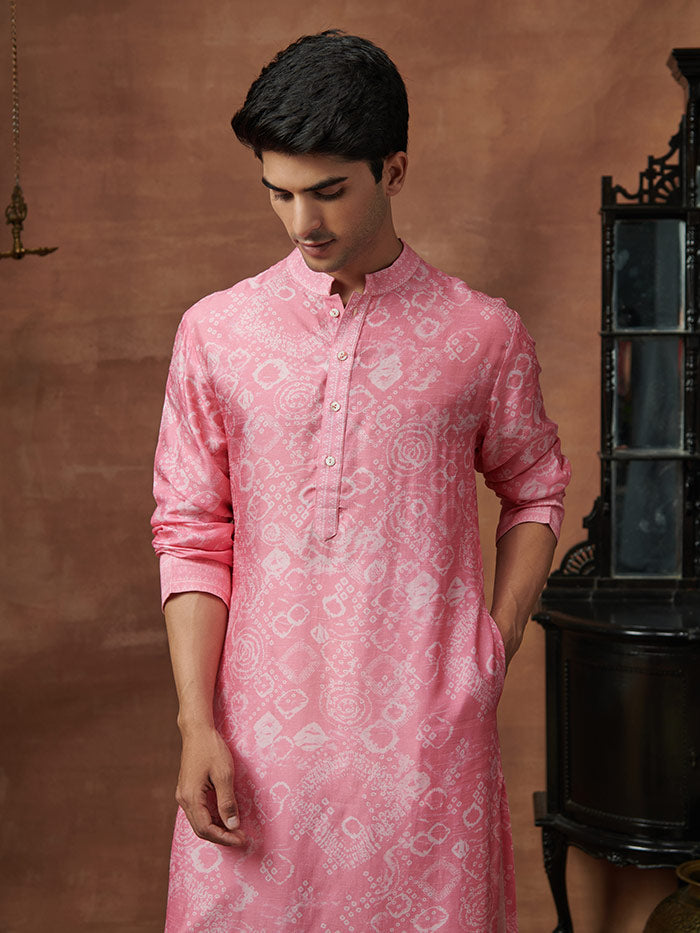 Blush Pink Bandhani Printed Kurta | Shop Saundh Man
