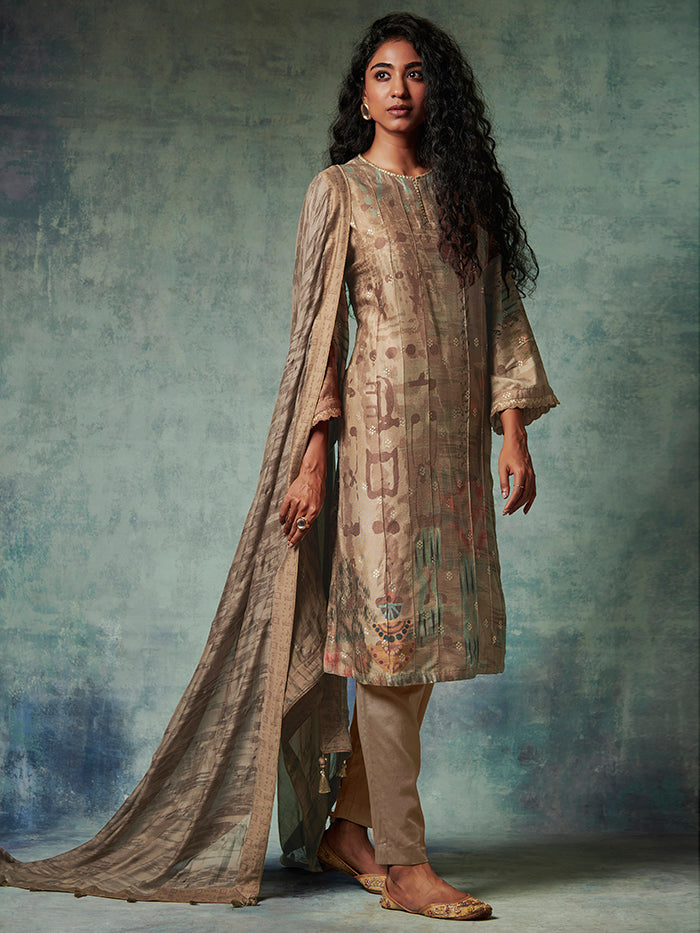 Brown Gold Kurta Set with Dupatta | Shop Saundh