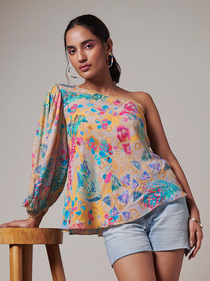 Asymmetric Yellow Top| Shop Saundh