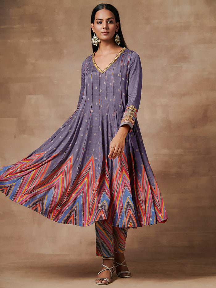 Purple Orange Anarkali Set with Dupatta | Shop Saundh