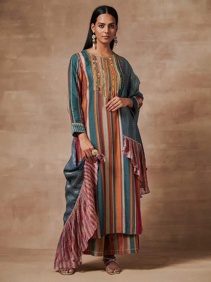 Multistriped Kurta Set with Dupatta | Shop Saundh