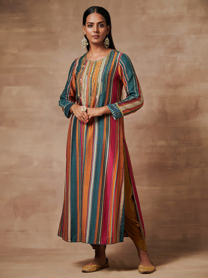 Multistriped Kurta Set with Dupatta | Shop Saundh