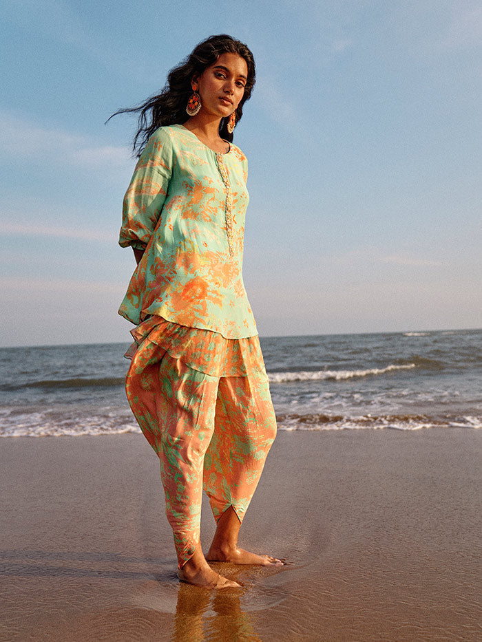 Yasmin Green & Peach Kurta Set | Shop Saundh