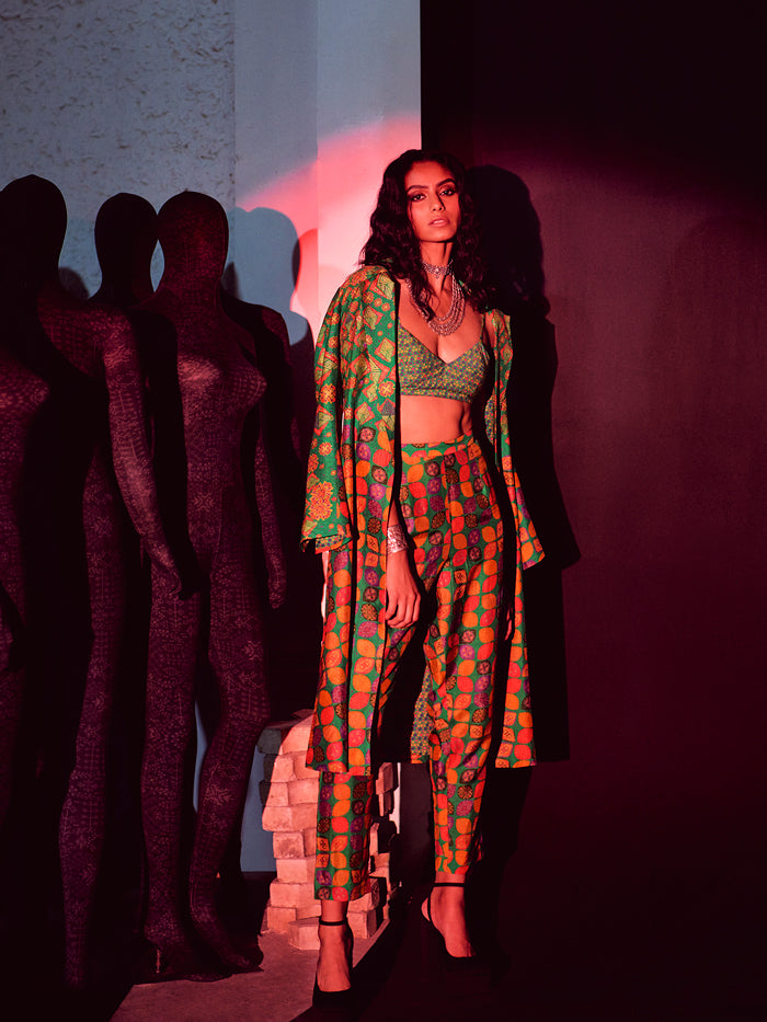 Patkatha Green Printed Jacket Set