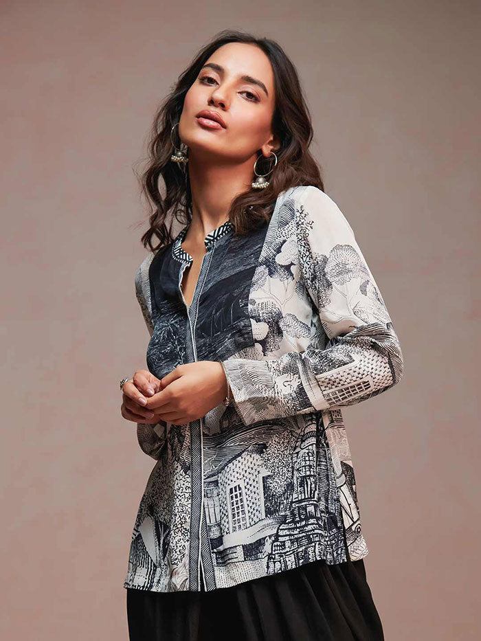 Stipple Black & White Top| Shop Saundh