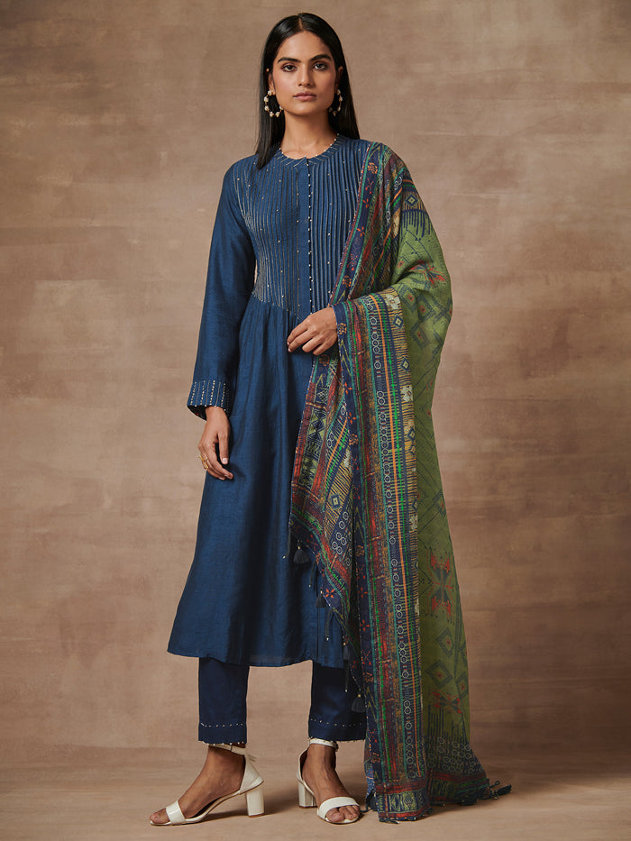 Shanao Blue Kurta Set with Dupatta