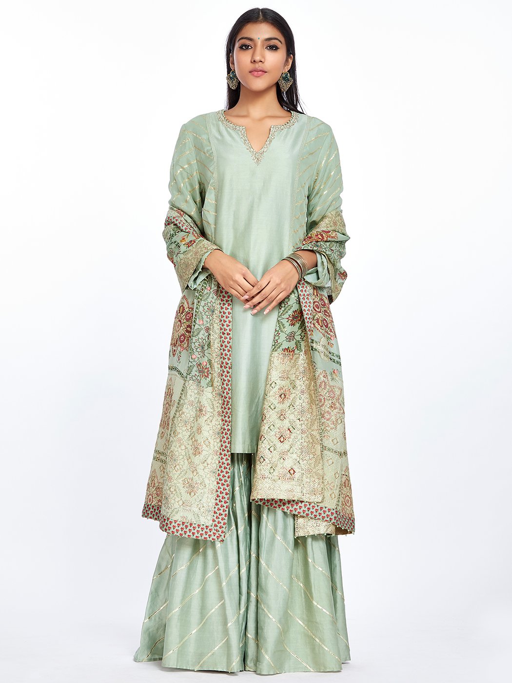 Suzandori Mint Kurta Set Extra Small