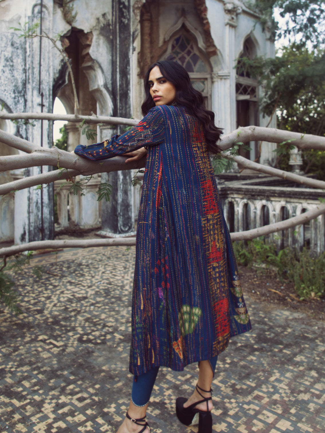 Khom Blue Jacket with Kantha Embroidery