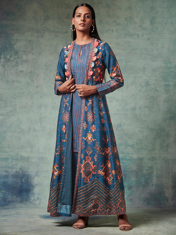 Blue Kura Set with Jacket | Shop Saundh