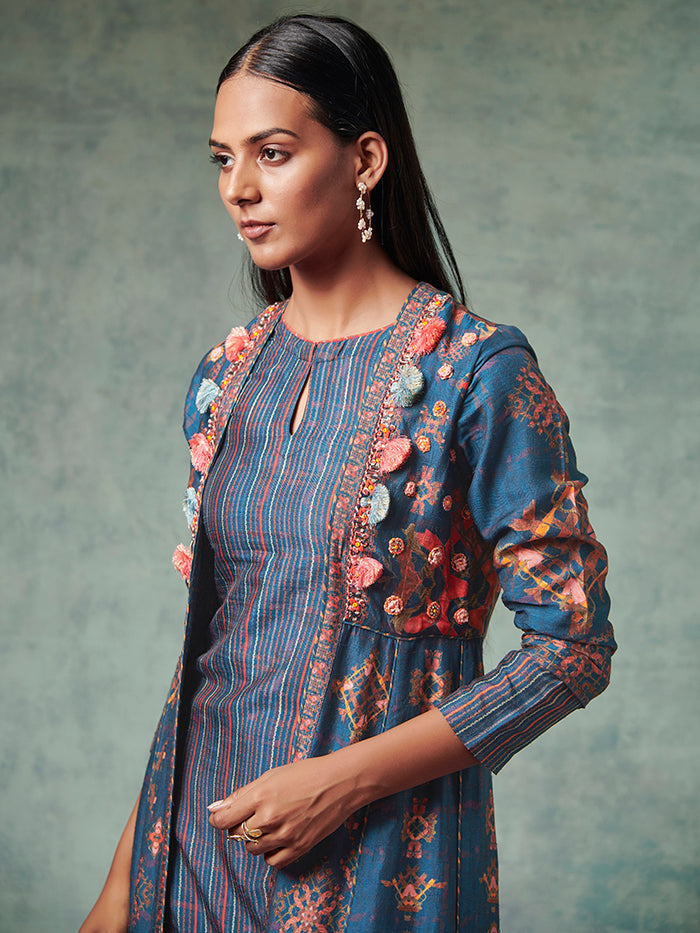 Blue Kura Set with Jacket | Shop Saundh