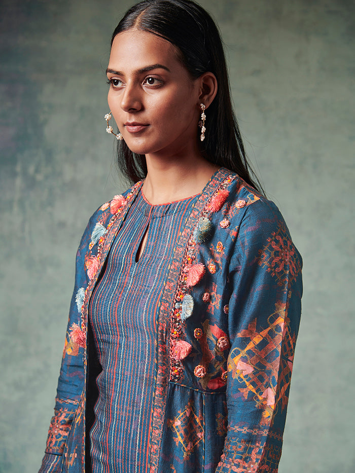 Blue Kura Set with Jacket | Shop Saundh