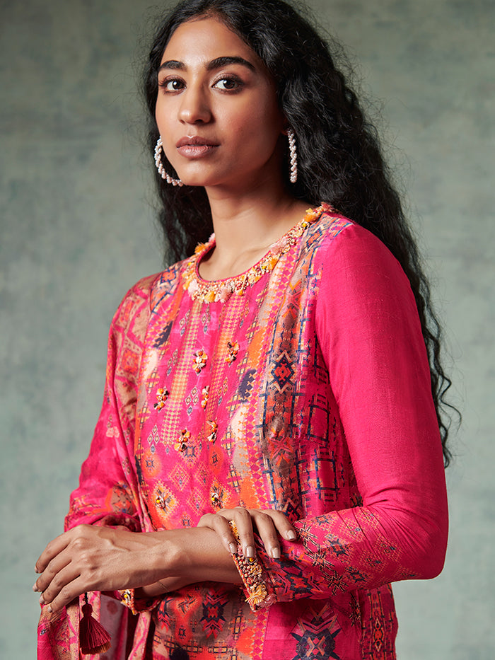 Pink Printed Kurta Set with Dupatta | Shop Saundh