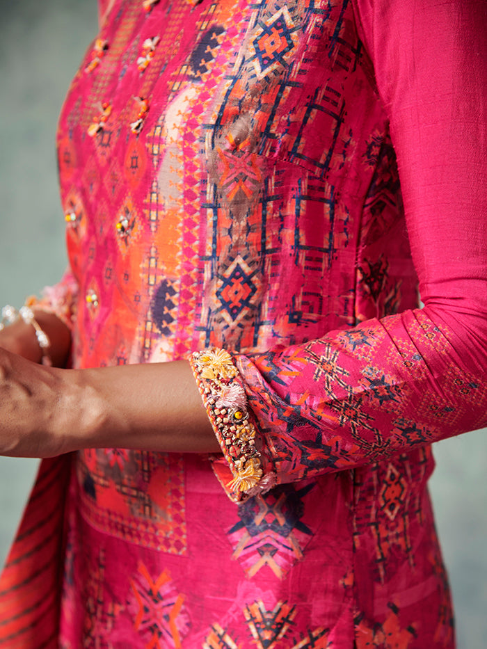 Pink Printed Kurta Set with Dupatta | Shop Saundh
