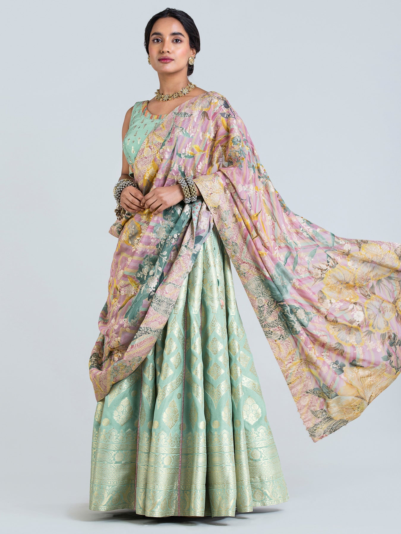 Aqua Organza Lehenga Set| Shop Saundh