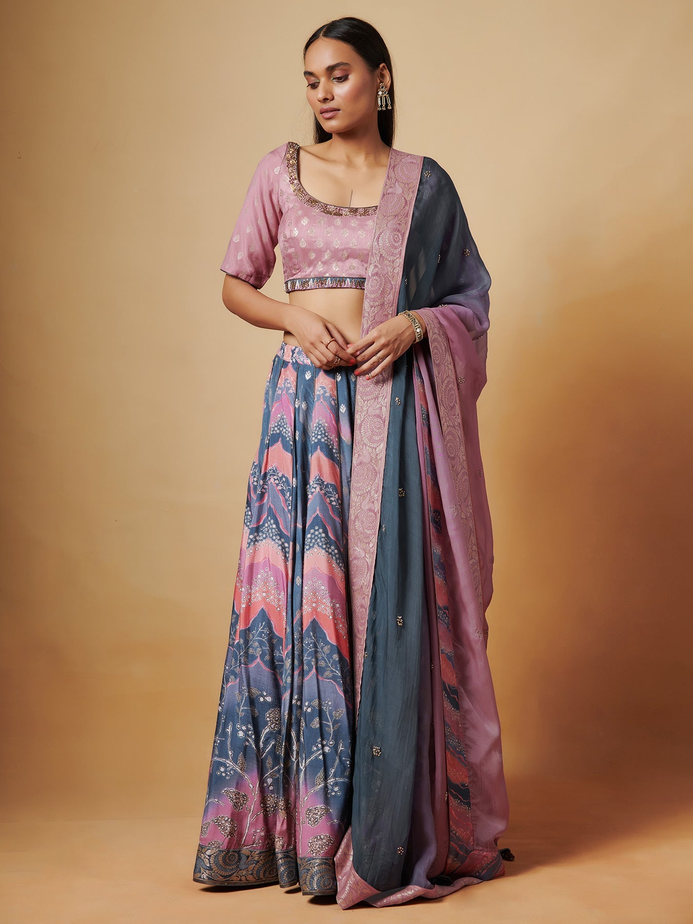 Pink Lehenga Set in Raw Silk | Shop Saundh