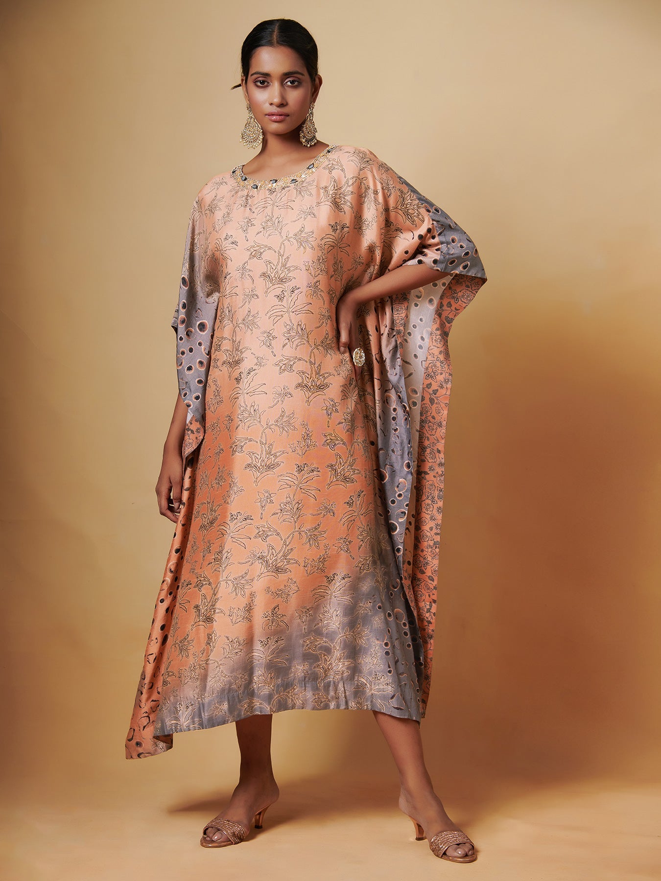 Peach Grey Ombre Silk Kaftan | Shop Saundh