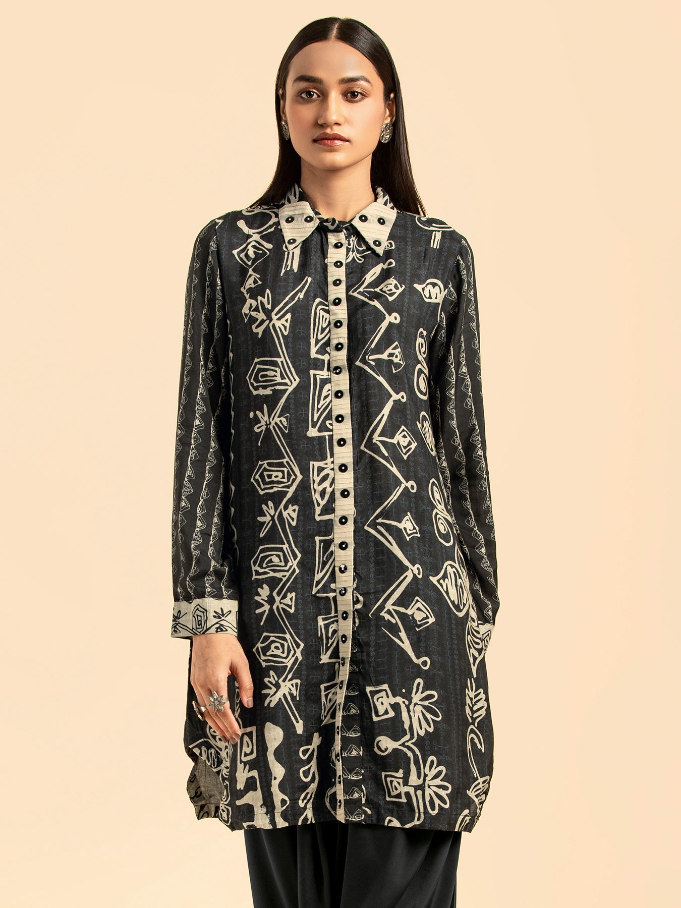 Aipan Black Long Shirt Top