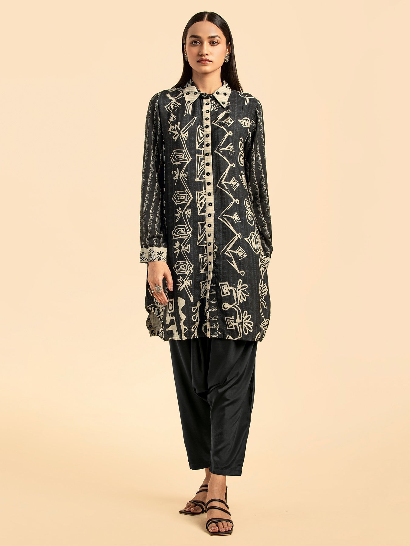 Aipan Black Long Shirt | Shop Saundh