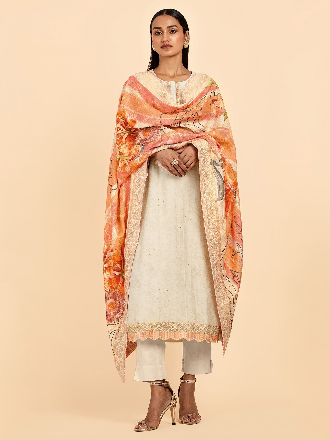 Cream Unstitched Silk Suit | Shop Saundh