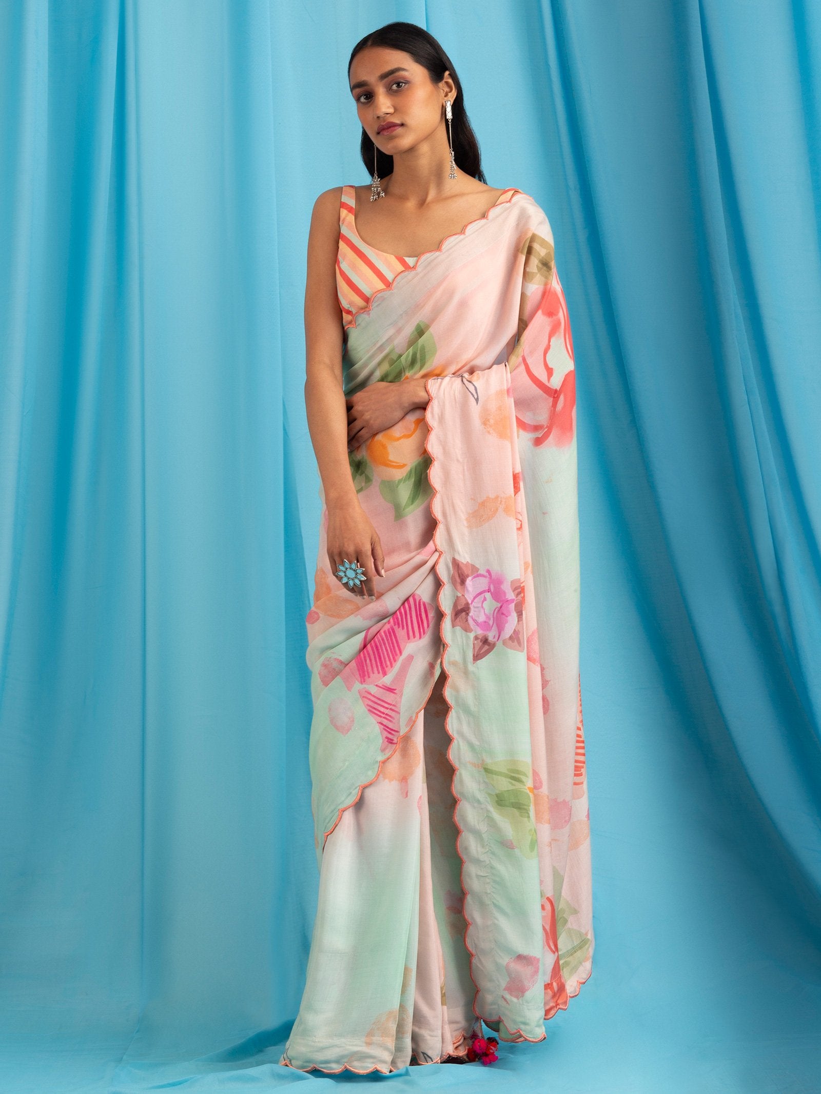 Thangka blue Saree