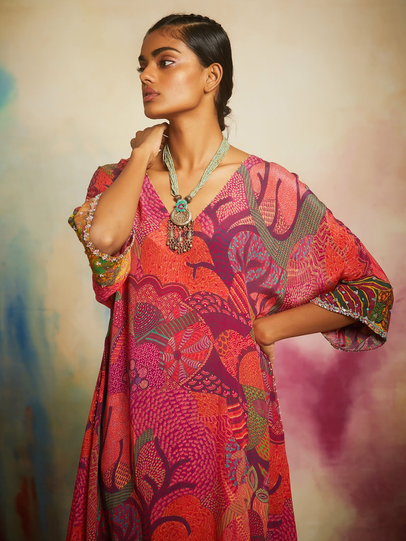 Gond Printed V neck tunic