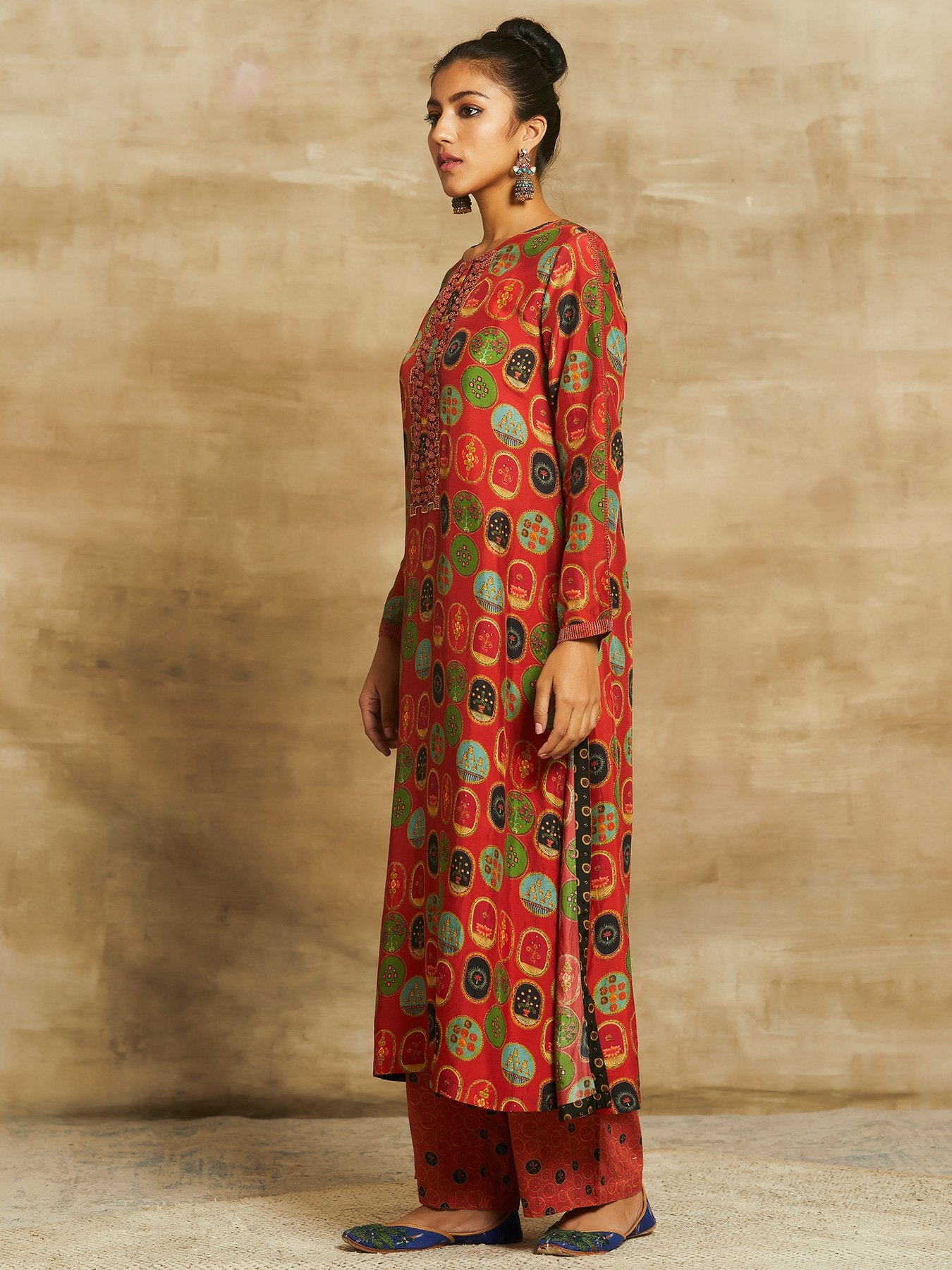 Ganjifa Red printed Kurta Set