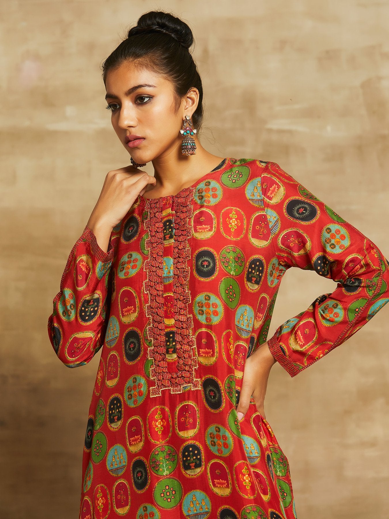 Ganjifa Red printed Kurta Set