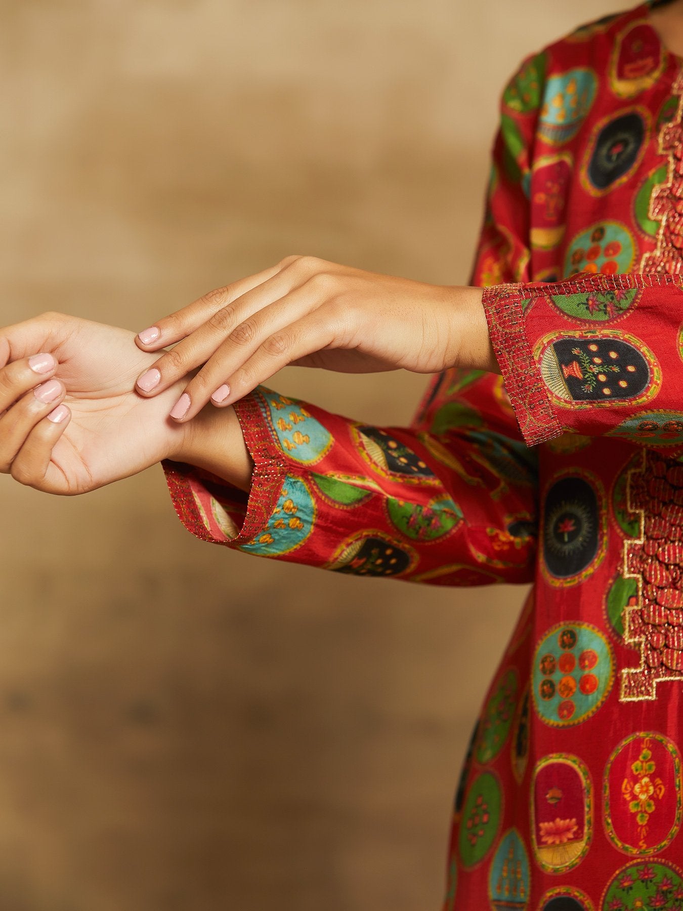 Ganjifa Red printed Kurta Set