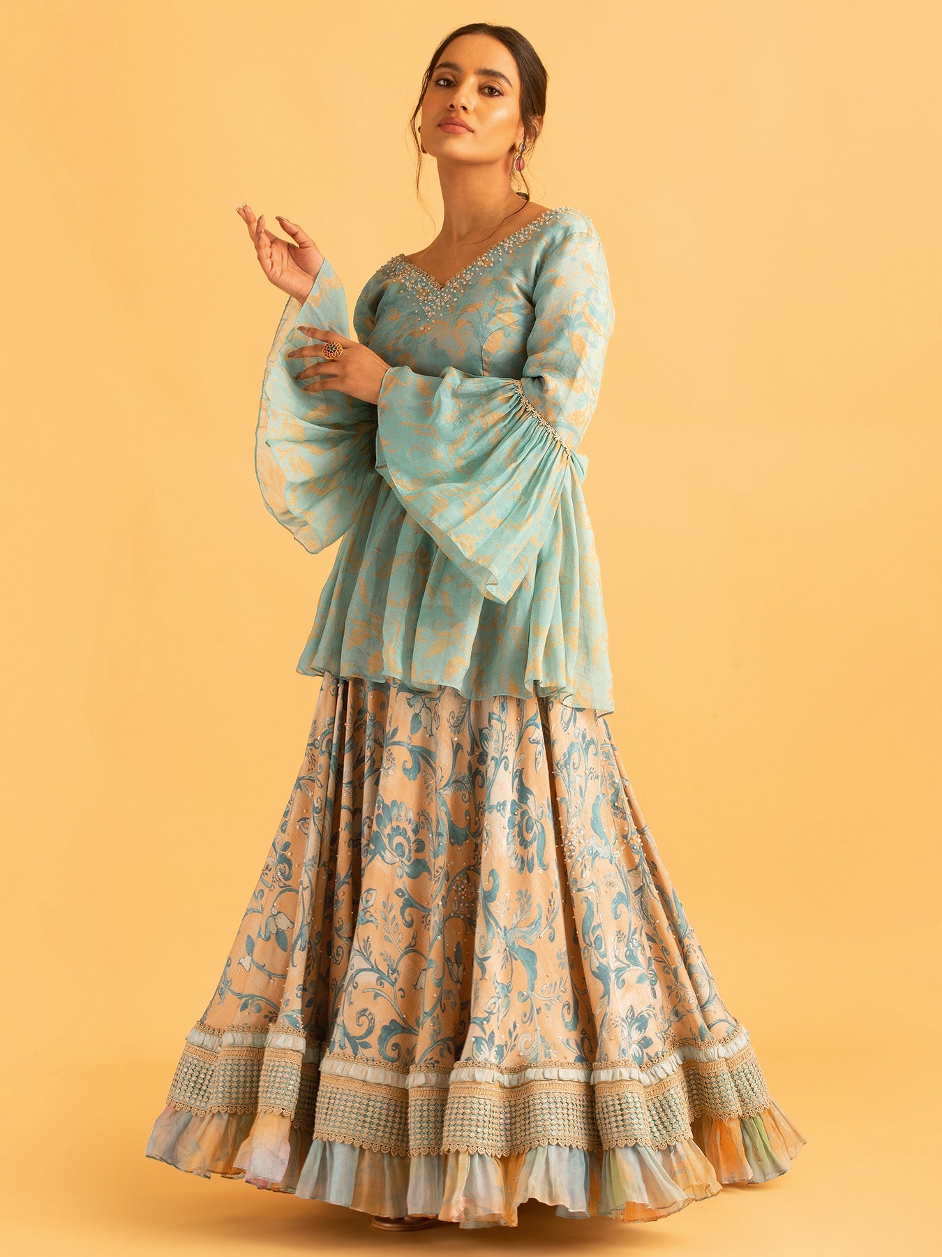 Mysore Mint Blue Lehenga | Shop Saundh