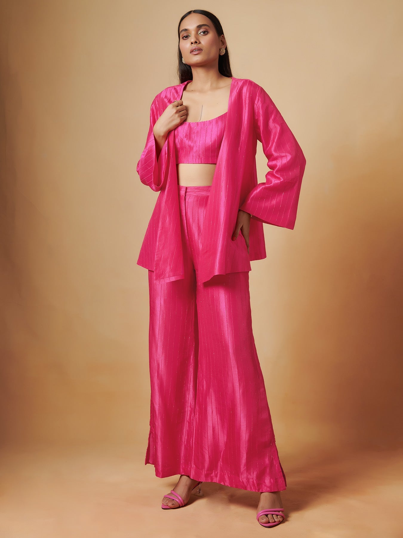 Pink Printed Jacket Set | Shop Saundh