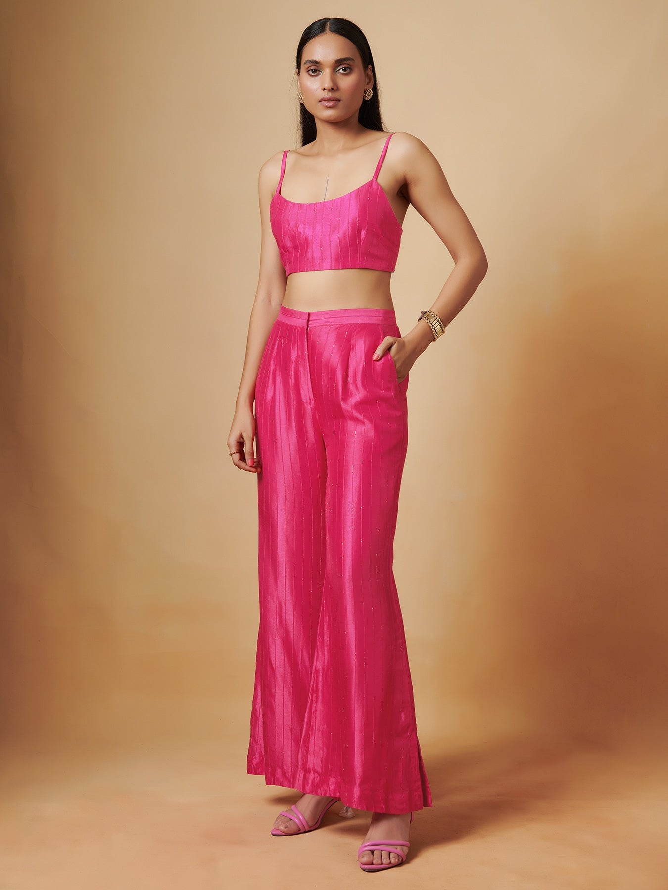 Pink Printed Jacket Set | Shop Saundh