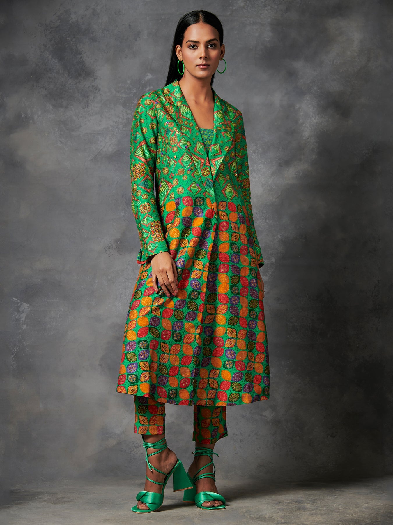 Green Printed Jacket Set | Shop Saundh