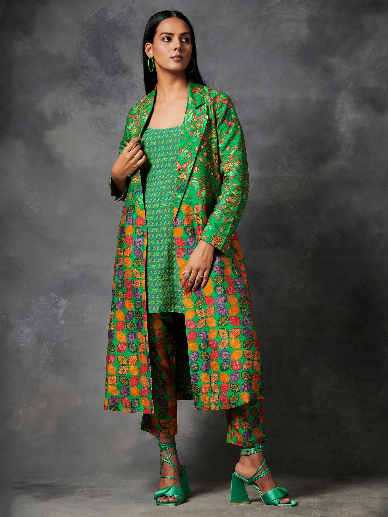 Green Printed Jacket Set | Shop Saundh