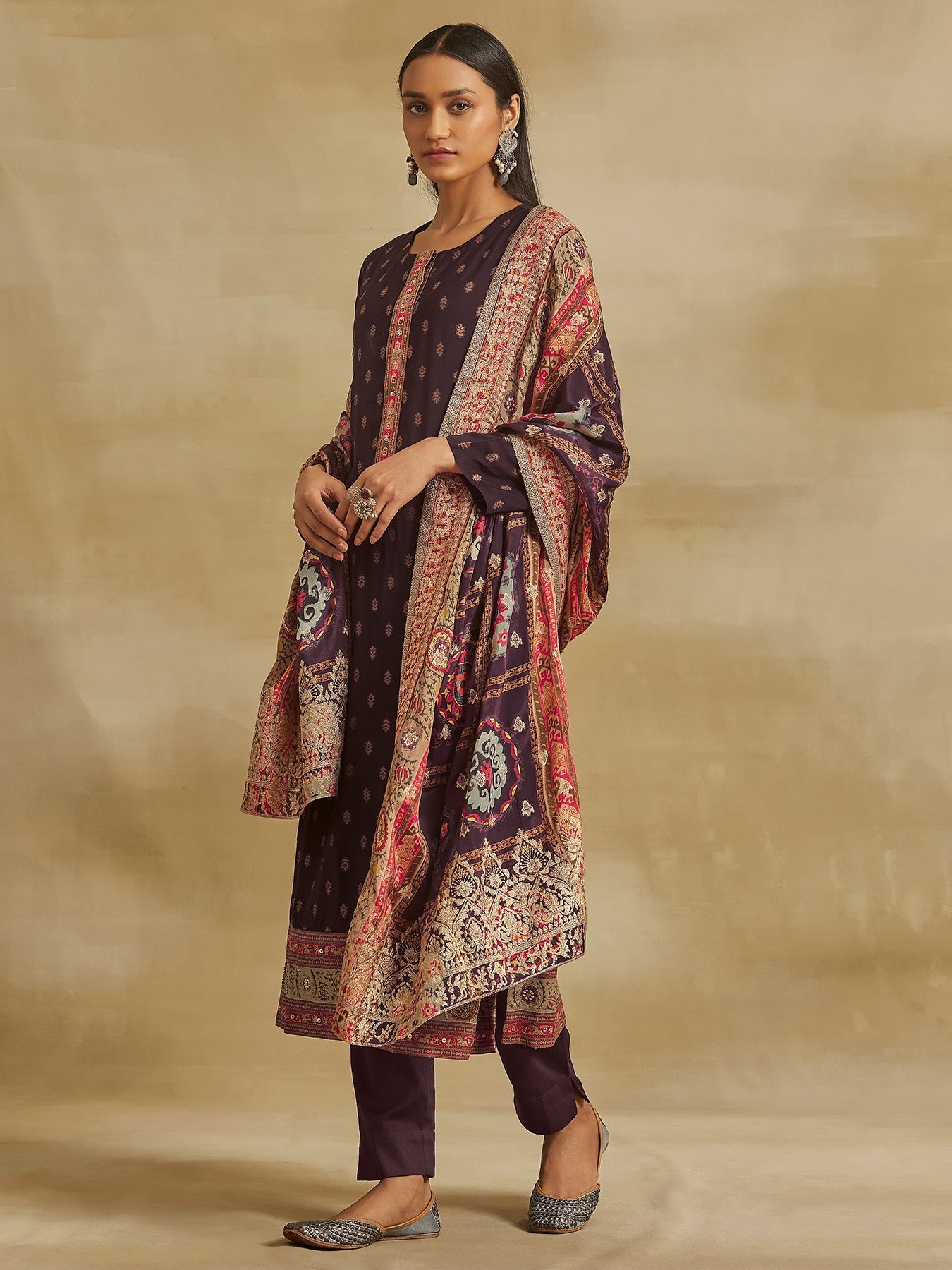 Shrinkhala Dark Brown Unstitched Set
