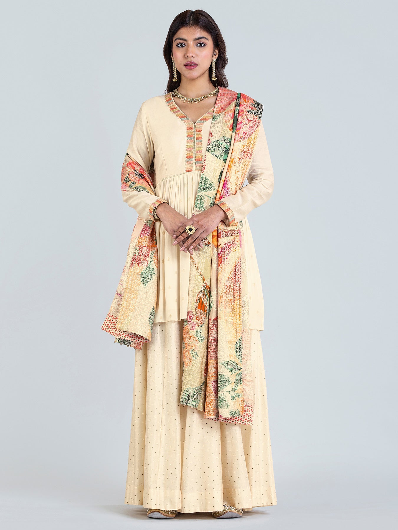 Off White Sharara Chanderi Set| Shop Saundh