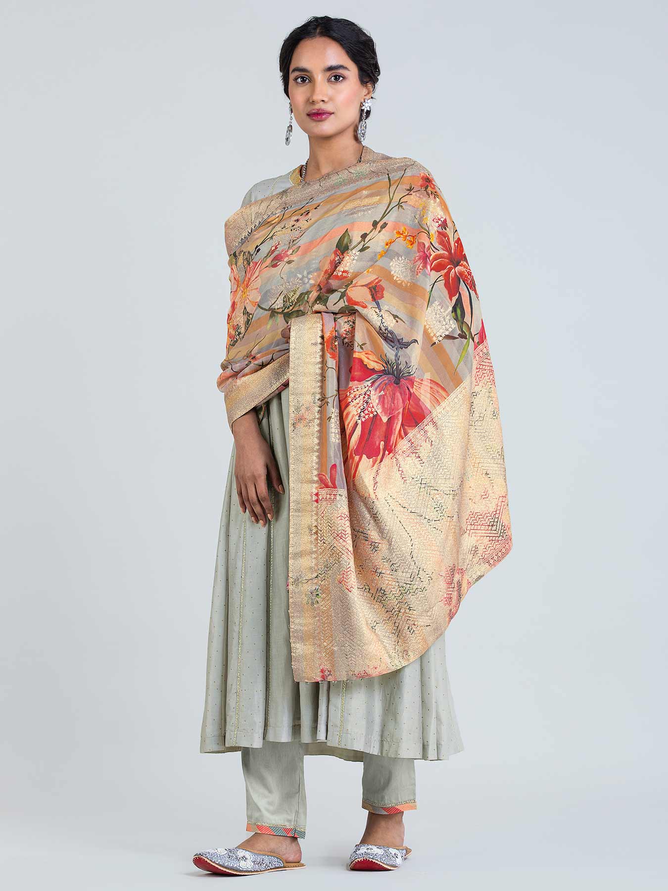 Grey Anarkali Chanderi Silk Set | Shop Saundh