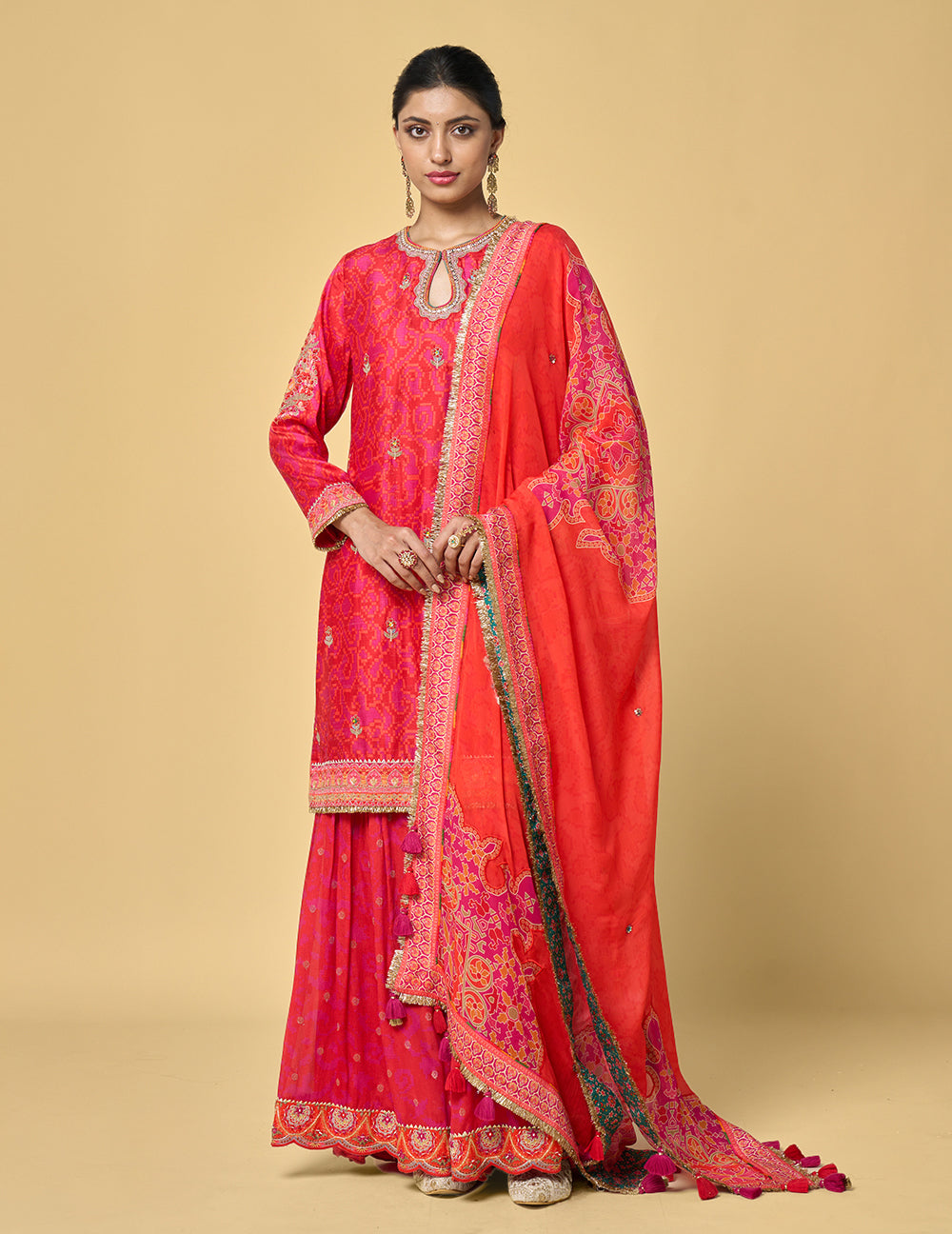 Gulnaar Kurta Set with Dupatta - Red