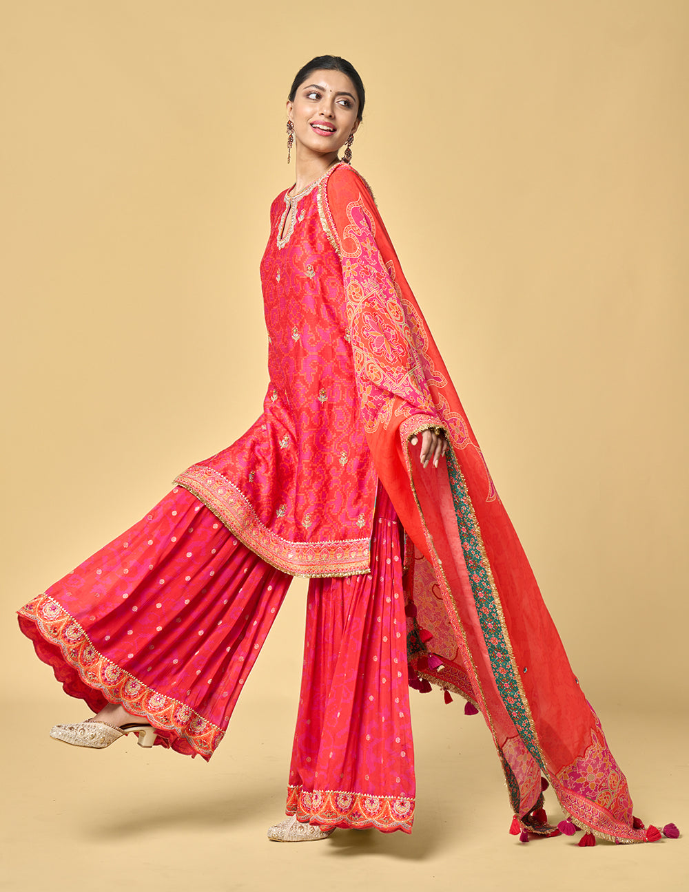 Gulnaar Kurta Set with Dupatta - Red