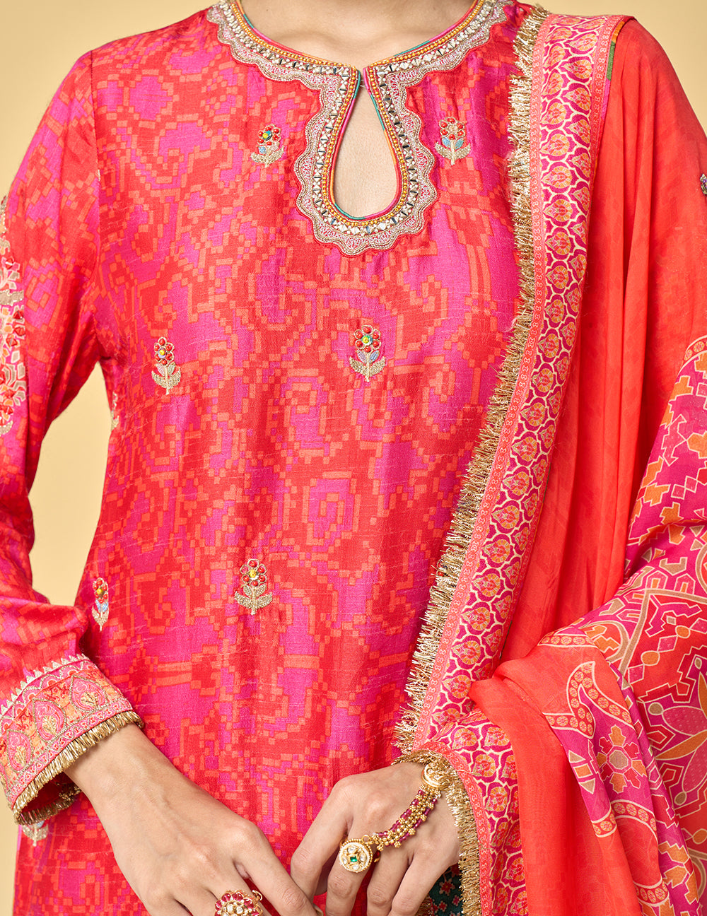 Gulnaar Kurta Set with Dupatta - Red
