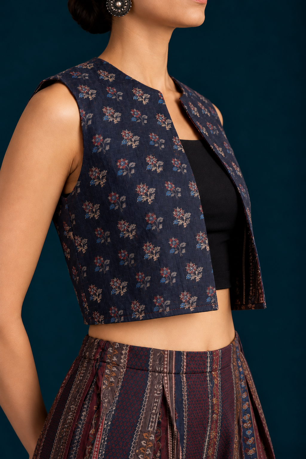 Rekh Kalamkari-inspired Co-ord Set with Jacket - Black