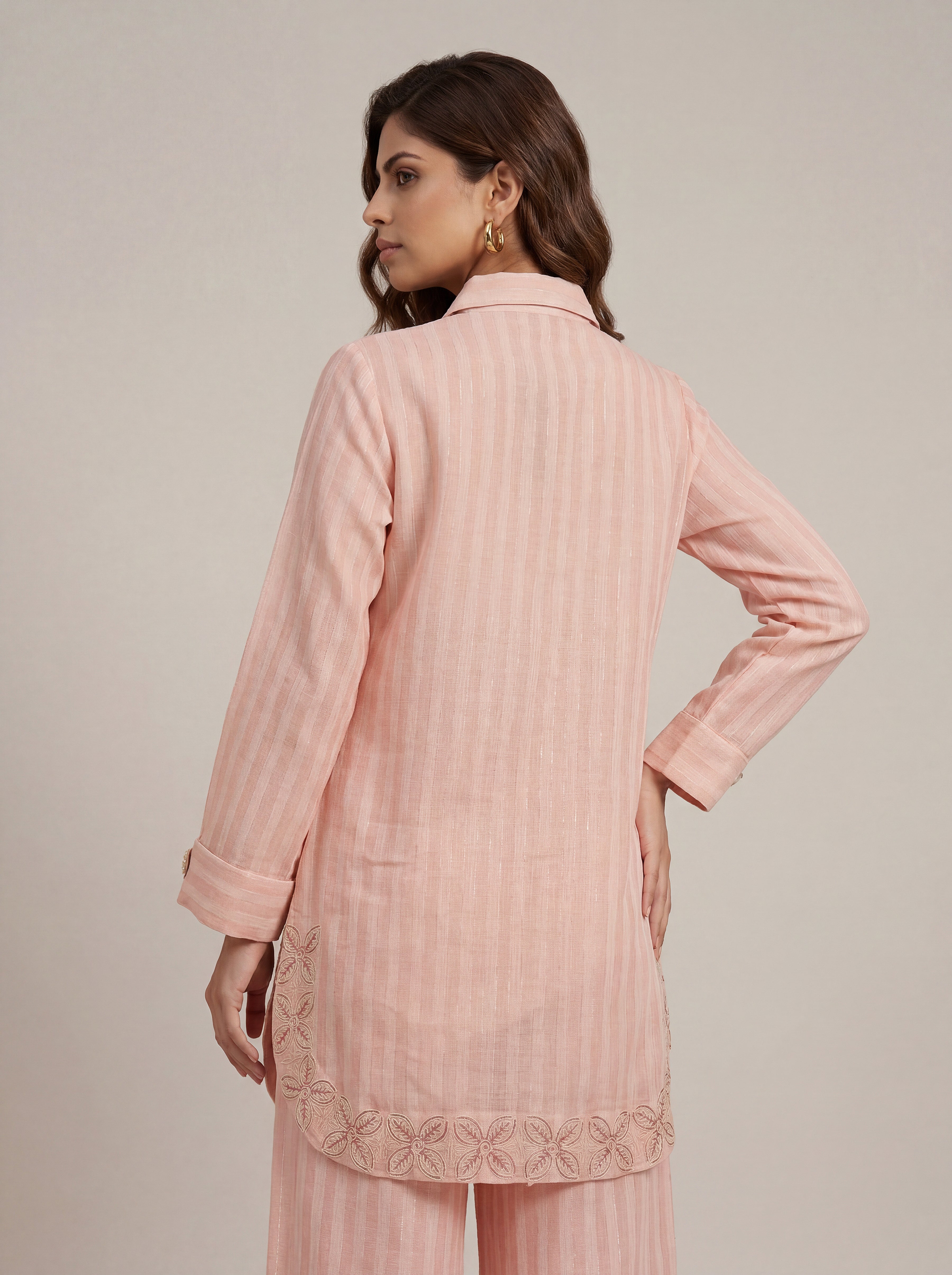 Striped rekha co-ord set - Pink