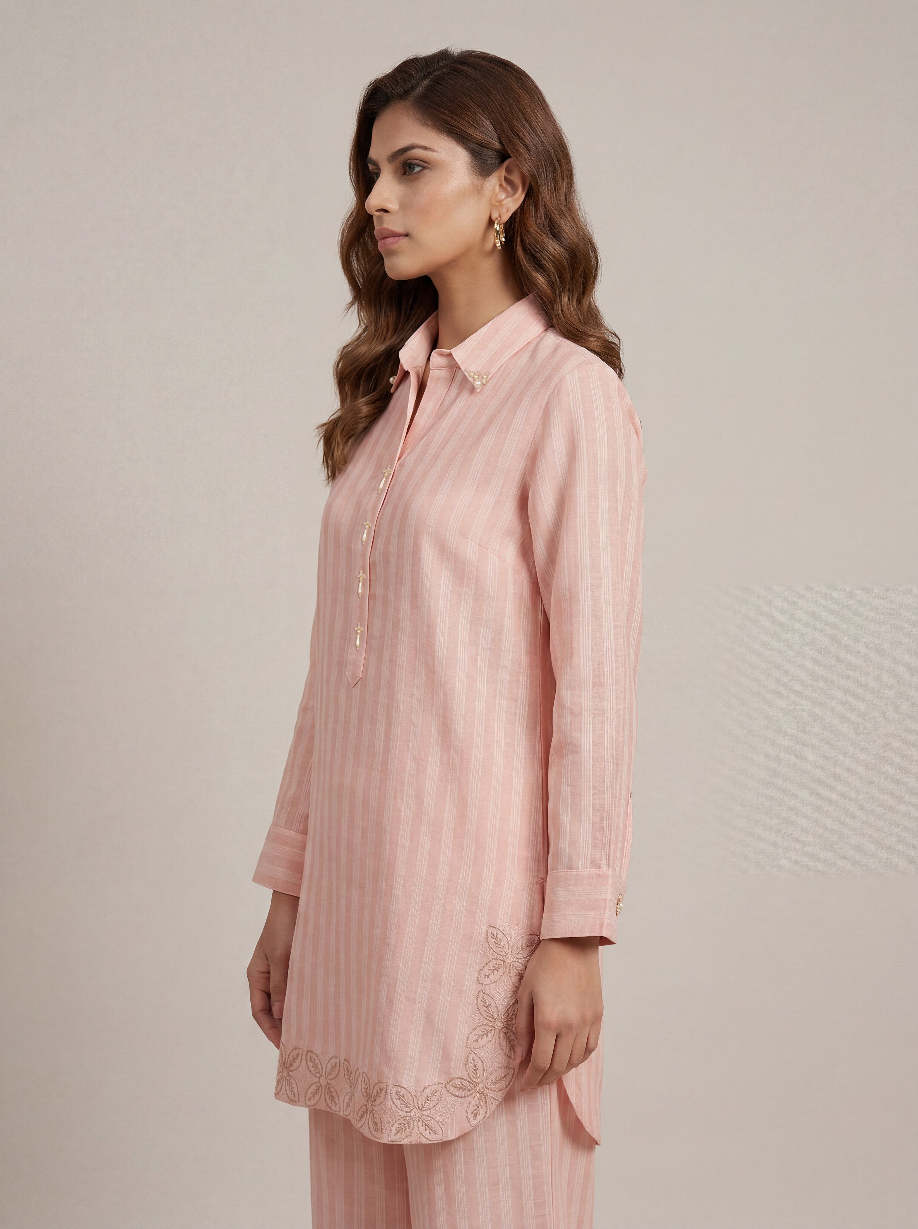 Striped rekha co-ord set - Pink