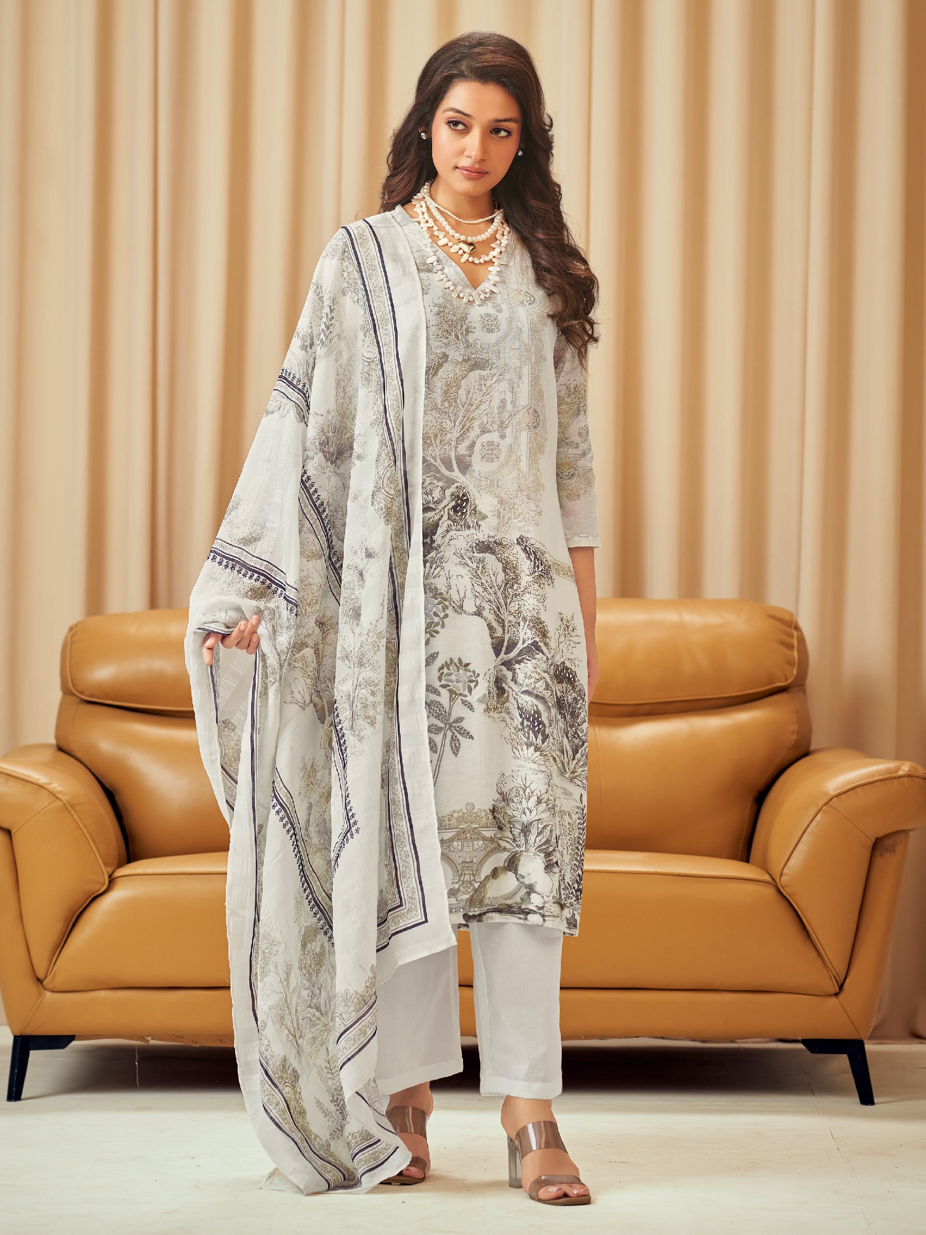 Nishika Unstitched Kurta Set - Cream