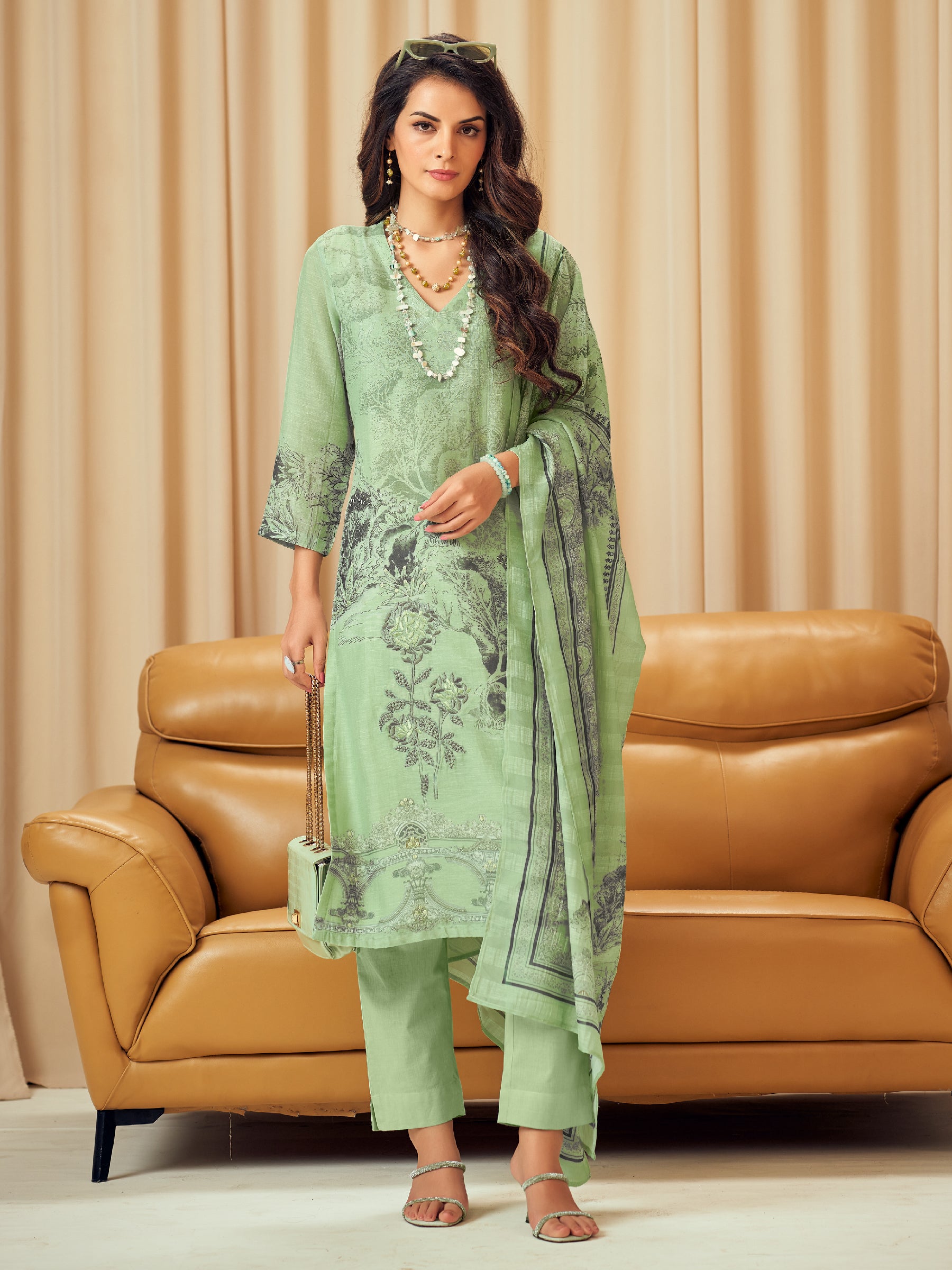 Nishika Unstitched Kurta Set - Green