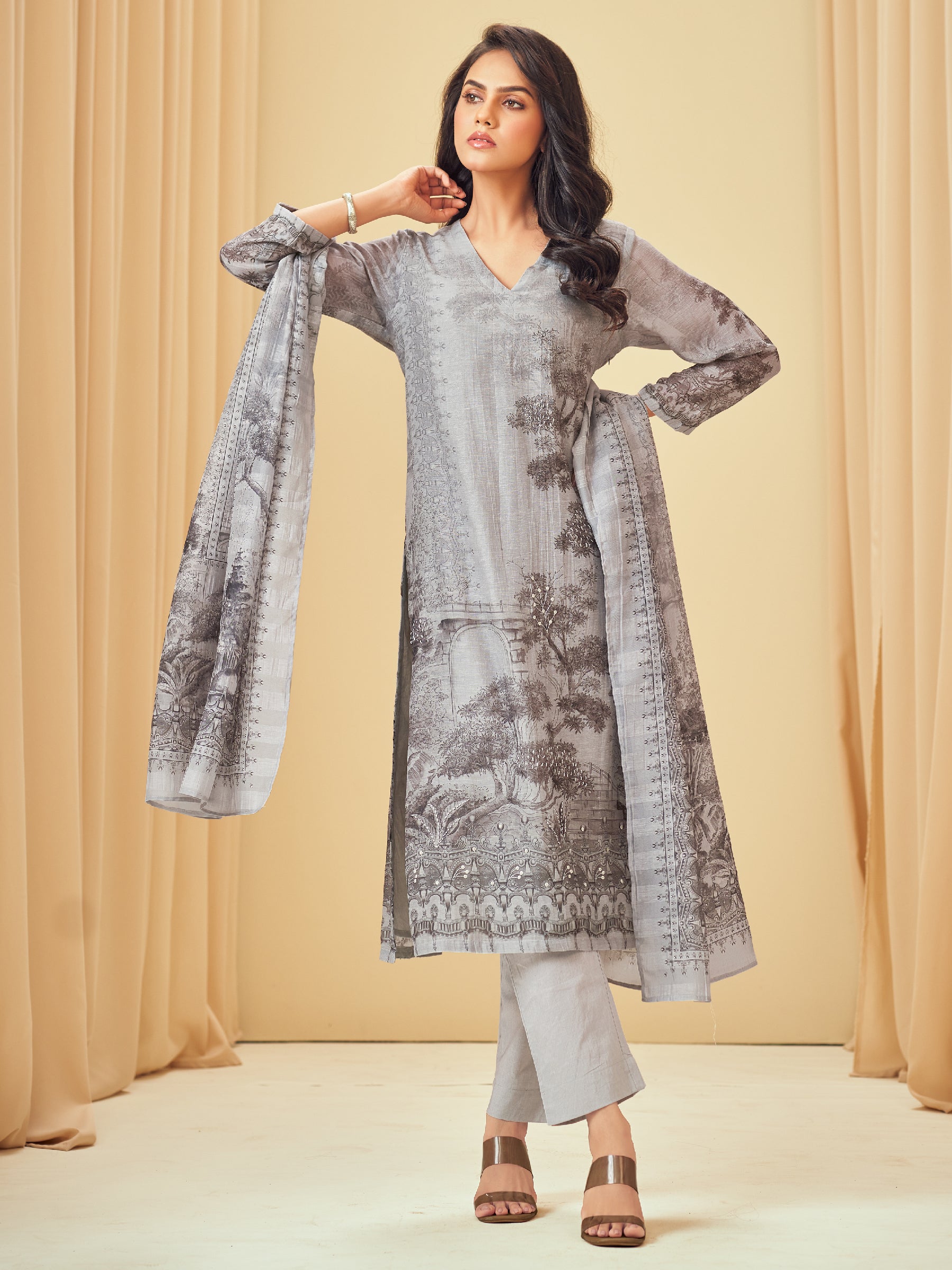 Nishika Unstitched Kurta Set - Grey