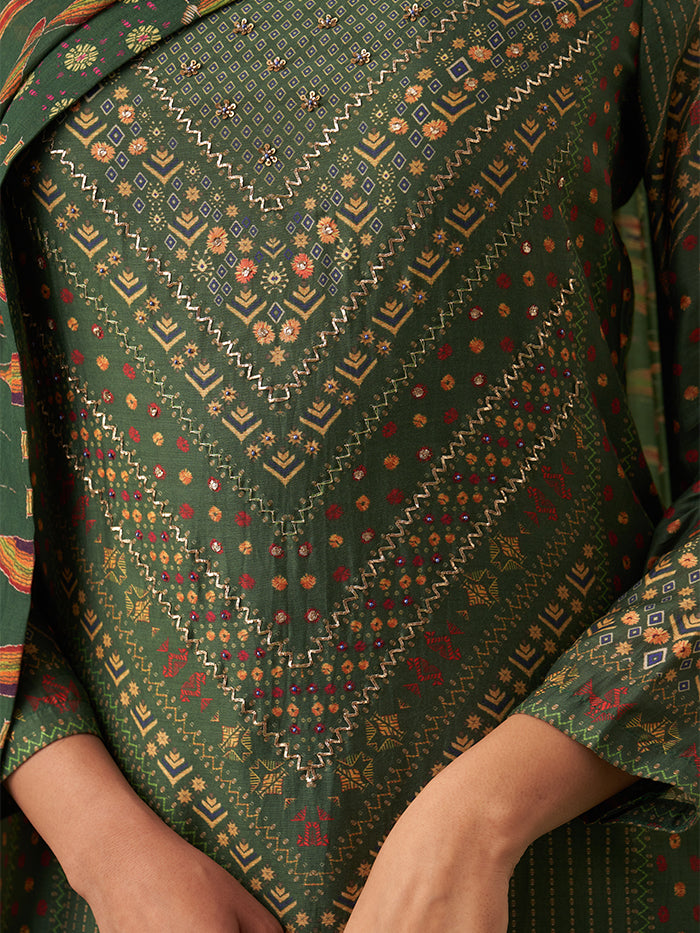 Sitara Unstitched Kurta Set - Dark Green