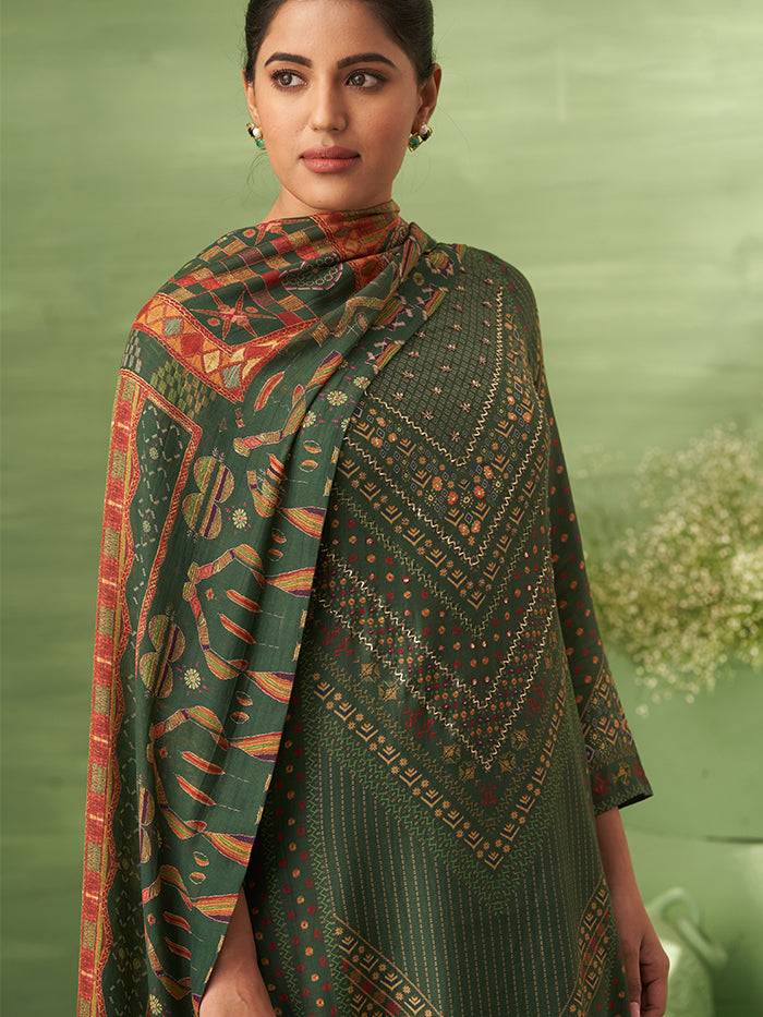 Sitara Unstitched Kurta Set - Dark Green